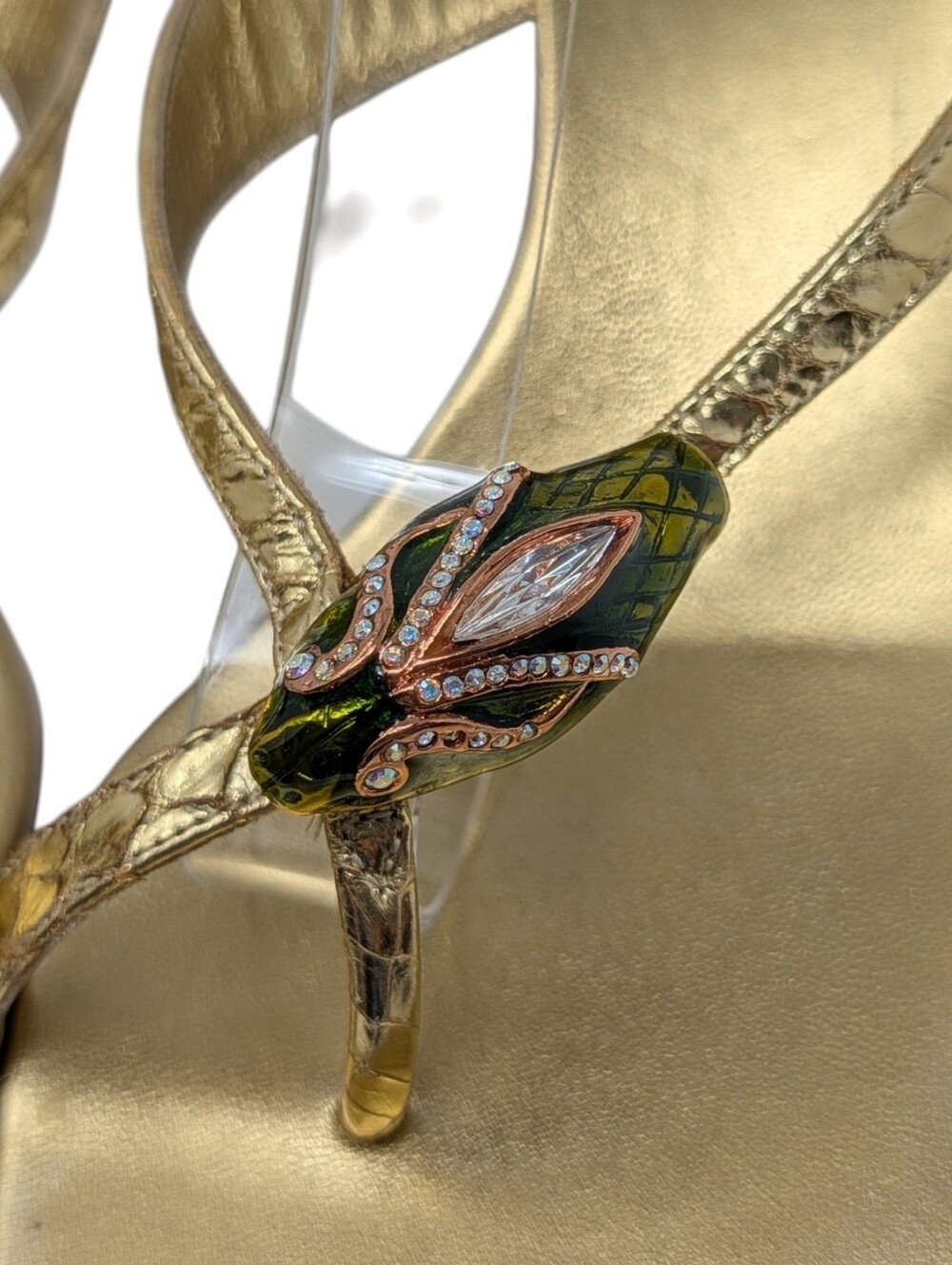 Gucci Tom Ford S/S 2004 Gold Metallic Green Python Bamboo Heel Sandals Size 8 - Picture 5 of 16